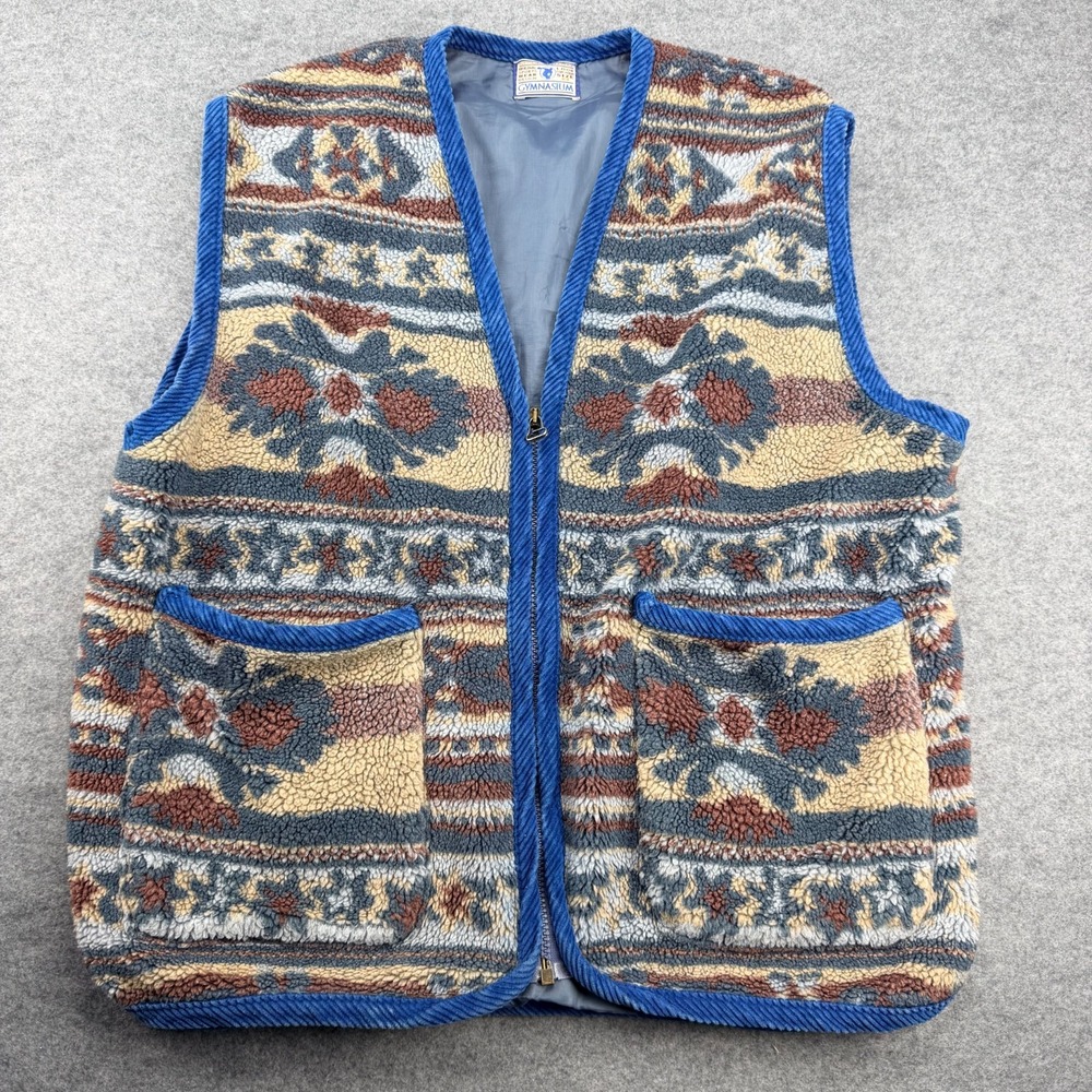 Gymnasium Made in Italy Fleece Vest Men M Southwestern Aztec Full Zip Vintage
